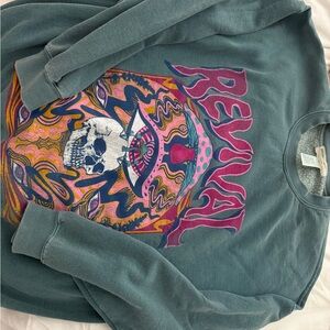 Urban Outfitters Famous Revival Teal Graphic Sweatshirt